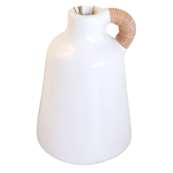 Vaas Witte kleine decoratieve vaas voor gedroogde of verse bloemen, handgegoten uit klei met rotan handvat SANA - Afbeelding 6