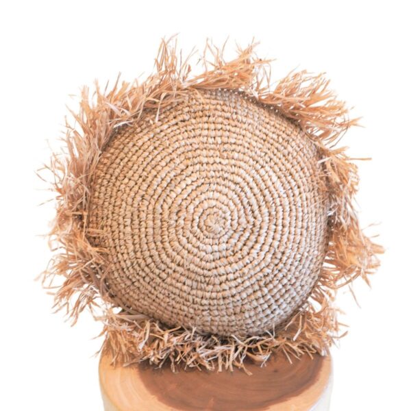 Rond Boho Kussen met Franjes Decoratief Kussen Ø40/50 cm Sierkussen van Raffia Bankkussen met Vulling TARAKAN beige - Afbeelding 5