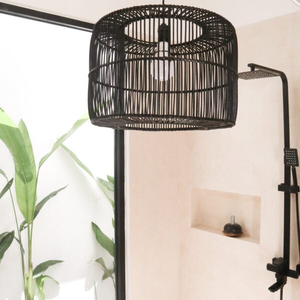 Lampenkap Zwart Rotan Plafondlamp Hanger Handgemaakt van natuurlijke vezels LIKU (2 maten) - Afbeelding 4