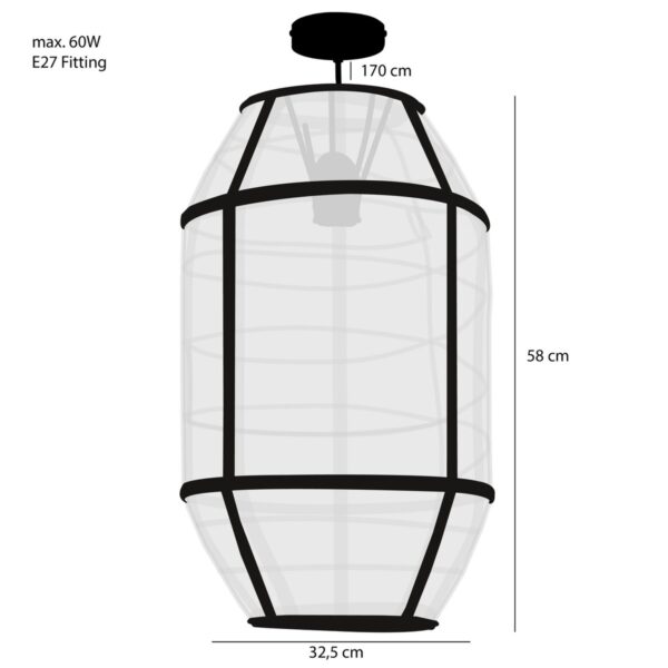 Pella Hanglamp - H58 x Ø33 cm - Linnen - Off White - Afbeelding 7