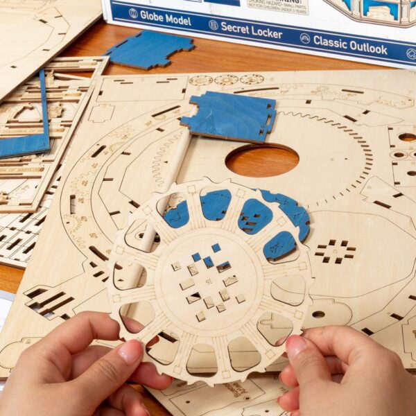 Houten Puzzel 3D The Globe Blauw, Robotime, ST002, 32,5x29x52cm - Afbeelding 3