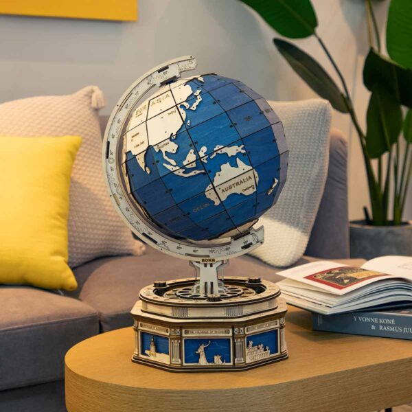 Houten Puzzel 3D The Globe Blauw, Robotime, ST002, 32,5x29x52cm - Afbeelding 6