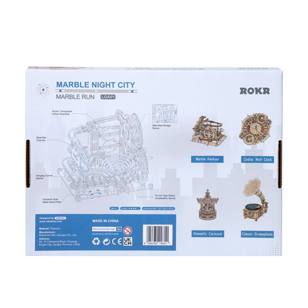 3D Houten Puzzel Knikkerbaan Marble Night City, Robotime, LGA01, 32,5x21,4x22,8cm - Afbeelding 9