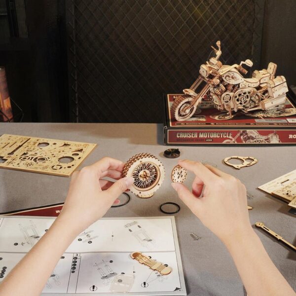 Houten Puzzel 3D Cruiser Motorcycle, Robotime, LK504, 27x11,6x16cm - Afbeelding 4