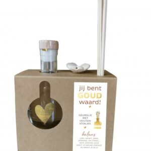 Geurolie met houten stokjes - Zacht-collectie | Jij bent goud waard